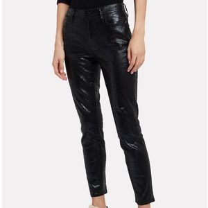 Frame Le High Skinny in Croc Noir